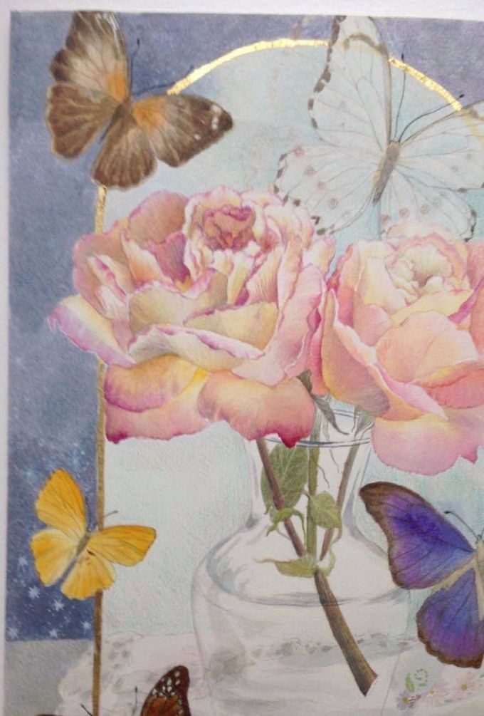 Sommerfuglene med roser. Akvarel i A3 str. 800kr. incl. forsendelse.
Kan også købes som plakat: 30x42cm.150kr incl. forsendelse, kort:15x21cm.25kr. plus forsendelse.
