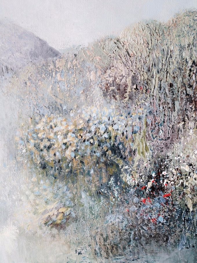 Titel: Forår i frankrig, abstrakt naturalisme.30X30cm.2000kr. Solgt.