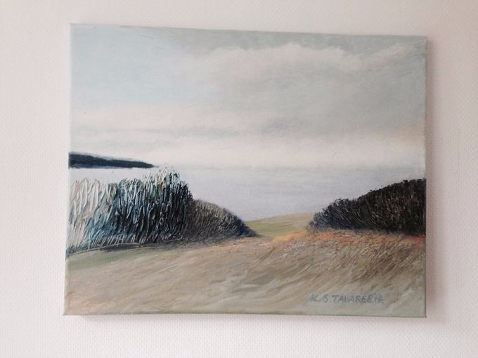 Titel:Udsigten fra Hjorthøj,olie på lærred,abstrakt naturalisme.50X40cm.2500kr.incl.forsendelse, ring og bestil på:21376789 eller mail:karintavares@gmail.com mobilpay:21376789