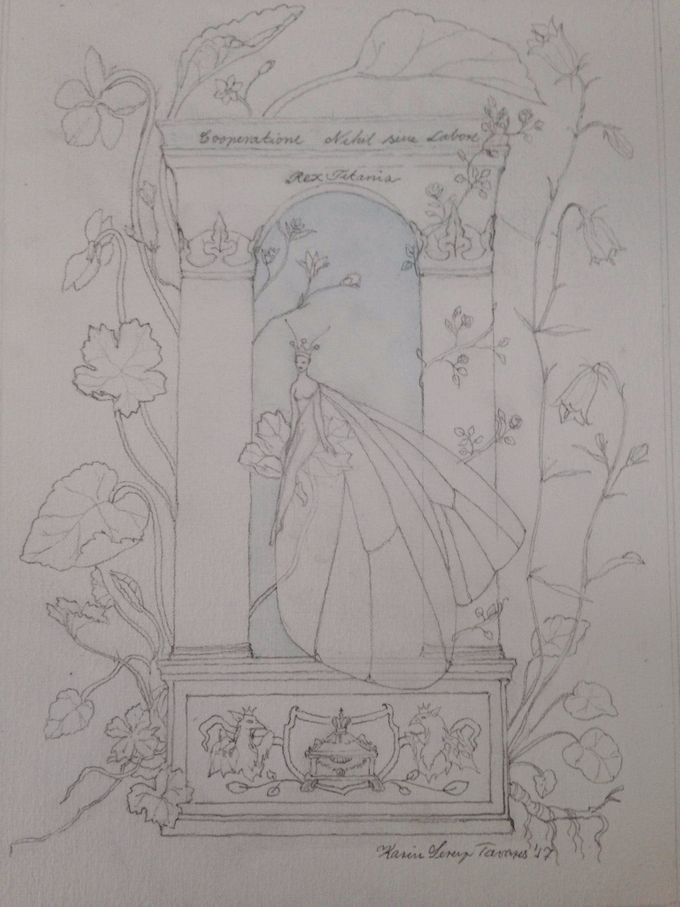 en tegning af alfedronning Titania i sin sommerfugle-skikkelse.