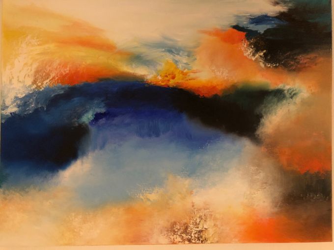 Solskyer på aftenhimmel, olie på lærred, 60x80cm. 3000kr. incl. forsendelse, ring og bestil på:21376789, mail:karintavares@gmail.com. mobilpay:21376789
